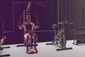 Man training on hammer strength macine, 3D illustration