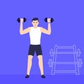 Man training shoulders, workout with dumbbells Royalty Free Stock Photo