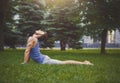 Man training yoga in cobra pose outdoors Royalty Free Stock Photo