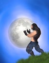 Man Transforming Into Werewolf Big Full Moon Illustration