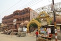 Man and transport on the street near the ancient temple in Vrindavan India