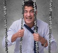 Man trapped in prison with dollars Royalty Free Stock Photo