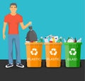 Man with trash vector illustration.