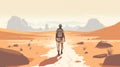 man travel trek walking desert sand backpack adventure landscape journey hike. Generative AI.