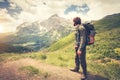 Man Traveler with backpack hiking Travel Lifestyle