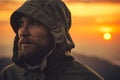 Man Traveler bearded face alone outdoor