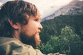 Man Traveler bearded face outdoor Travel Lifestyle