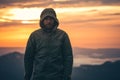 Man Traveler bearded standing alone outdoor Royalty Free Stock Photo