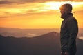 Man Traveler bearded standing alone outdoor