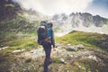 Man Traveler with big backpack hiking Royalty Free Stock Photo