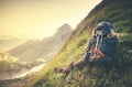 Man Traveler with big backpack relaxing Travel Lifestyle concept Royalty Free Stock Photo
