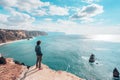 Man traveler over cold sea landscape Royalty Free Stock Photo