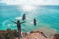 Man traveler over cold sea landscape Royalty Free Stock Photo