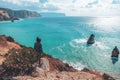 Man traveler over cold sea landscape Royalty Free Stock Photo