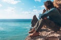 Man traveler over cold sea landscape Royalty Free Stock Photo