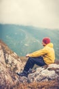 Man Traveler relaxing alone in Mountains Travel Lifestyle