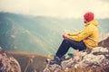 Man Traveler relaxing alone in Mountains Travel Lifestyle