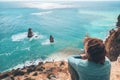 Man traveler over cold sea landscape Royalty Free Stock Photo