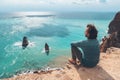 Man traveler over cold sea landscape Royalty Free Stock Photo