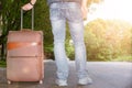 Man traveler with a suitcase Royalty Free Stock Photo