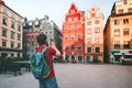 Man traveler walking in Stockholm city travel lifestyle Royalty Free Stock Photo