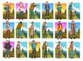 Man Traveller or Explorer with Backpack Engaged in Mountaineering and Expedition Big Vector Set