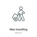 Man travelling outline vector icon. Thin line black man travelling icon, flat vector simple element illustration from editable Royalty Free Stock Photo