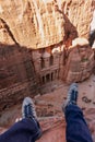 A man travelling at Petra, Jordan. Tourist attraction and travel destination in Jordan, Middle east Royalty Free Stock Photo