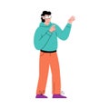 Man travels in metaverse, vector flat illustration on white background.