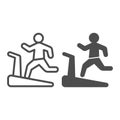 Man on treadmill line and solid icon, Diet concept, Exercise machine sign on white background, Man running on treadmill