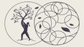 Man with Tree Abstract Circular Forms Vector Art, vector design Generative AI Royalty Free Stock Photo
