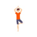 Man in tree pose, young man practicing yoga vector Illustration on a white background