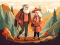 elderly grandfather walking senior couple trekking happy active hiking old. Generative AI.