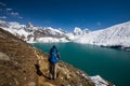 Man is trekking near Gokyo lake in Everest region, Nepal Royalty Free Stock Photo