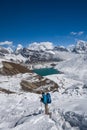 Man is trekking near Gokyo lake in Everest region, Nepal Royalty Free Stock Photo