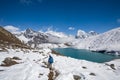 Man is trekking near Gokyo lake in Everest region, Nepal Royalty Free Stock Photo