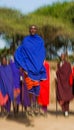 The man of a tribe Masai shows ritual jumps. Royalty Free Stock Photo