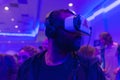 Man tries virtual reality Samsung Gear VR headset