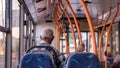 Man on a trolleybus in Chisinau, Republic of Moldova