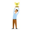 Smiling Winner Holding Award over Head Vector