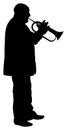 Man with trumpet on stage vector silhouette.