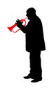 Man with trumpet on stage vector silhouette isolated on white background. Music men. Jazz man.