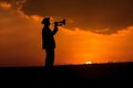 Man trumpet sunset. Generate Ai Royalty Free Stock Photo