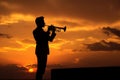 Man trumpet sunset. Generate Ai Royalty Free Stock Photo