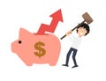 Man try to break piggy bank illustration Royalty Free Stock Photo