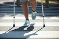 man trying to walk on street with help crutches Royalty Free Stock Photo