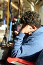 Man on Tube with Phone with Day Sunlit Royalty Free Stock Photo