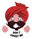 Man with turban is feeling angry, illustration, vector