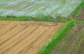 Chinese farmer working in a field in the Chinese countryside.