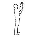 Man is turning to heaven Man up arm Appeal to god Pray concept silhouette icon black color illustration outline